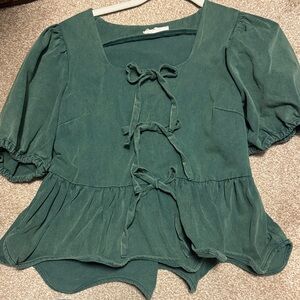 Entro Teal Blouse with Bow Accents